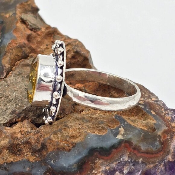 925 Sterling Silver Plt Citrine Ring Size 10 Bezel Setting Fine Jewelry - Picture 3 of 6